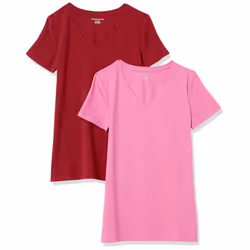 Amazon Essentials Women's Classic-Fit Short-Sleeve V-Neck T-Shirt Pack of 2 Burgundy/Pink Large