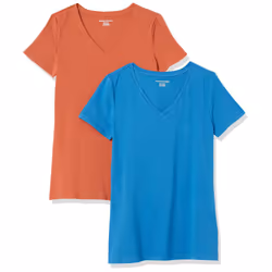 Amazon Essentials Women's Classic-Fit Short-Sleeve V-Neck T-Shirt Pack of 2 Terracotta/Blue X-Large
