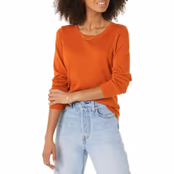 Amazon Essentials Women's Long-Sleeve Lightweight Crewneck Sweater Available in Plus Size Rust Medium