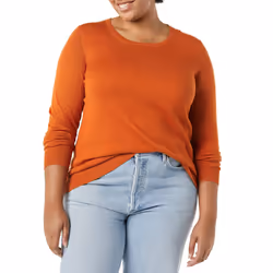 Amazon Essentials Women's Long-Sleeve Lightweight Crewneck Sweater Available in Plus Size  Rust  Large
