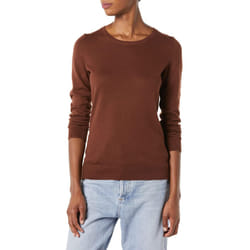 Amazon Essentials Women's Long-Sleeve Lightweight Crewneck Sweater Available in Plus Size  Brown  Small