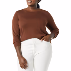 Amazon Essentials Women's Long-Sleeve Lightweight Crewneck Sweater Available in Plus Size  Brown  Small