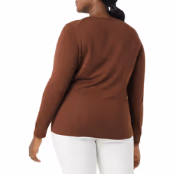 Amazon Essentials Women's Long-Sleeve Lightweight Crewneck Sweater Available in Plus Size  Brown  Large
