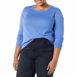 Amazon Essentials Women's Long-Sleeve Lightweight Crewneck Sweater Available in Plus Size  Blue  Large