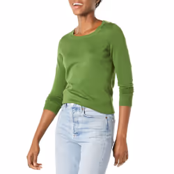 Amazon Essentials Women's Long-Sleeve Lightweight Crewneck Sweater Available in Plus Size  Green  Medium