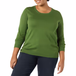 Amazon Essentials Women's Long-Sleeve Lightweight Crewneck Sweater Available in Plus Size  Green  Medium