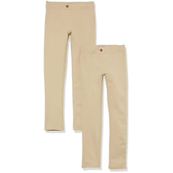 Amazon Essentials girls Uniform Slim Fit Ponte-Knit Pant  Pack of 2  Khaki Brown  Large