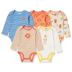 Amazon Essentials Disney  Marvel  Star Wars Unisex Babies Long-Sleeve Bodysuits  Pack of 5  Lion King Play Eat Roar  Preemie