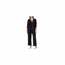 Amazon Essentials Women's Cotton Modal Long-Sleeve Shirt and Full-Length Bottom Pyjama Set, Black, L