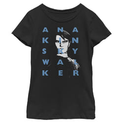 Star Wars Clone Wars Anakin Text Girl's Solid Crew Tee  Black  Medium