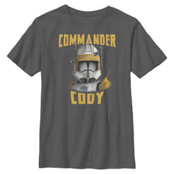 Star Wars Clone Wars Cody Face Boys Solid Crew Tee  Charcoal  Large
