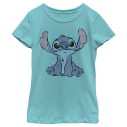 Disney Girl's Simply Stitch T-Shirt  Tahiti Blue  Large