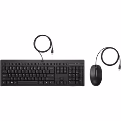 HP 225 Wired Mouse and Keyboard Combo, Wired, USB, Membrane, QWERTY, Black, Mouse included