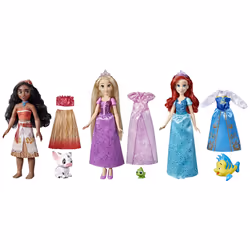 Disney Princess Royal Fashions and Friends Fashion Doll 3-Pack Ariel Moana and Rapunzel Toy for Girls 3 Years and Up
