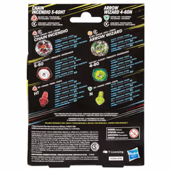 Beyblade X Chain Incendio 5-60HT and Arrow Wizard 4-60N Dual Pack Set with 2 Right-Spinning Tops; Battling Top Toys for 8 Year Old Boys and Girls