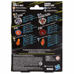 Beyblade X Tail Viper 5-80O and Sword Dran 3-60F Dual Pack Set with 2 Right-Spinning Tops; Battling Top Toys for 8 Year Old Boys and Girls