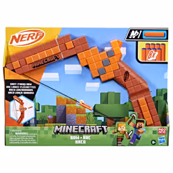 Nerf Minecraft Bow Dart Blaster  Pull-Back String Priming  8 N1 Darts Compatible Only N1 Dart Blasters  Ages 8+