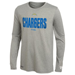 New Era NFL Men's Grids Grey Long Sleeve Lightweight Tee  Los Angeles Chargers  Medium