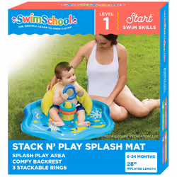 SwimSchool Baby Splash Play Mat - Inflatable Play Pool for Babies & Infants with Backrest - Includes Baby Water Toy Rings- Se ...