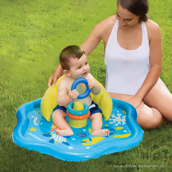 SwimSchool Baby Splash Play Mat - Inflatable Play Pool for Babies & Infants with Backrest - Includes Baby Water Toy Rings- Seafoam Blue Lemon