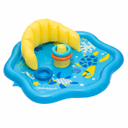 SwimSchool Baby Splash Play Mat - Inflatable Play Pool for Babies & Infants with Backrest - Includes Baby Water Toy Rings- Seafoam Blue Lemon