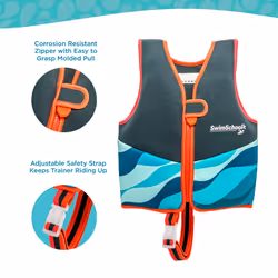 New SWIMSCHOOL Neoprene Premium Swim Trainer Vest - Medium/Large Up to 50 Lbs. - Easy On & Off Kids Swim Vest and Adjustable Safety Strap - Blue/Black