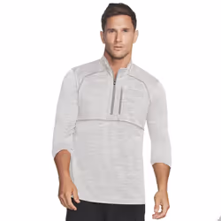 Skechers Mens 2021 On The Road Mock Neck Heathered 1/4 Zip Midlayer Sweater - S, Alloy/White