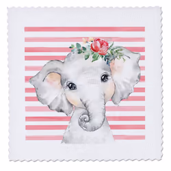 3dRose 18x18 inch Quilt Square  Cute Image of Watercolor Floral Baby Girl Elephant
