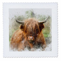3dRose 20x20 inch Quilt Square  Image of Watercolor Highland Cow Art
