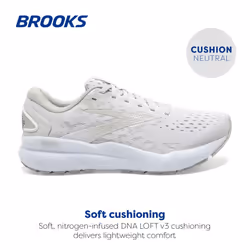 Brooks Womens Ghost 16 Neutral Running Shoe - White/White/Grey - 10.5 Medium