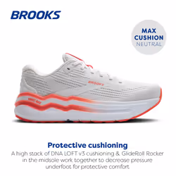 Brooks Womens Ghost Max 2 Neutral Running & Walking Shoe - White/Hot Coral - 6.5 Medium