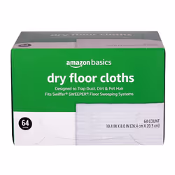 Amazon Basics Dry Floor Cloths to Clean Dust Dirt Pet Hair 64 Count (Fits Swiffer Sweeper Mop Heads)