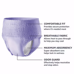Amazon Basics Incontinence Underwear for Women  Protective  Disposable  Postpartum  Maximum Absorbency  X-Large  Lavender  16 Count
