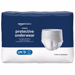 Amazon Basics Unisex Protective Underwear  Overnight Absorbency  Small/Medium  16 Count  (1 Pack of 16)