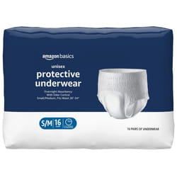 Amazon Basics Unisex Protective Underwear  Overnight Absorbency  Small/Medium  16 Count  (1 Pack of 16)