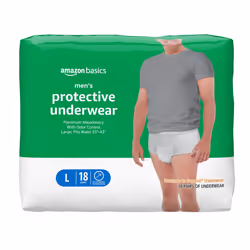 Amazon Basics Men's Protective Underwear Maximum Absorbency Large 18 Count 1 Pack of 18