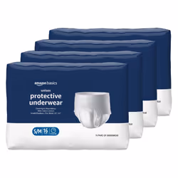 Amazon Basics Unisex Protective Underwear  Overnight Absorbency  Small/Medium  64 Count  (4 Packs of 16)