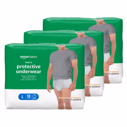 Amazon Basics Men's Protective Underwear  Maximum Absorbency  Large  54 Count  3 Packs of 18