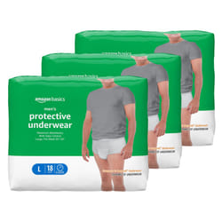 Amazon Basics Men's Protective Underwear  Maximum Absorbency  Large  54 Count  3 Packs of 18