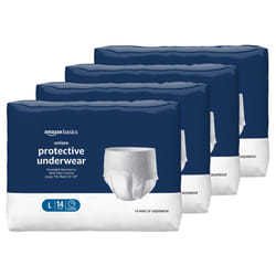 Amazon Basics Unisex Protective Underwear  Overnight Absorbency  Large  56 Count  (4 Packs of 14)
