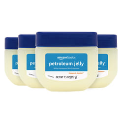 Amazon Basics Petroleum Jelly White Petrolatum Skin Protectant  Unscented  7.5 Ounce  Pack of 4