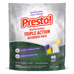 Amazon Brand - Presto! Triple Action Dishwasher Pacs  Lemon Scent  90 Count