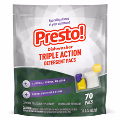 Amazon Brand - Presto! Triple Action Dishwasher Pacs  Lemon Scent  70 Count