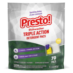 Amazon Brand - Presto! Triple Action Dishwasher Pacs  Lemon Scent  70 Count