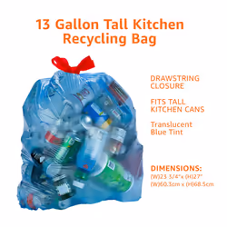 Amazon Basics Blue Recycling Trash Bags  Unscented  13 Gallon  60 count  Pack of 1