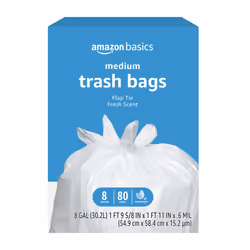 Amazon Basics 8 Gallon Flap Tie Trash Bags 80 Count Fresh Scent