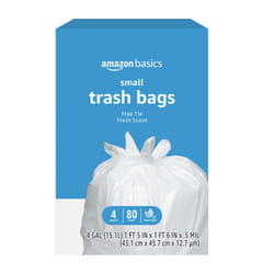 Amazon Basics 4 Gallon Trash Bags  Flap Ties  Fresh Scent  80 Count  Pack of 1