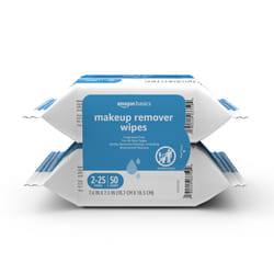 Amazon Basics Make Up Remover Wipes  Fragrance Free  25 Count  Pack of 2 (Previously Solimo)