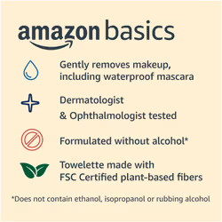 Amazon Basics Make Up Remover Wipes  Fragrance Free  25 Count  Pack of 2 (Previously Solimo)