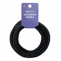 Amazon Basics Extra Long Extra Thick Elastics for Thick Hair Black Pack of 9